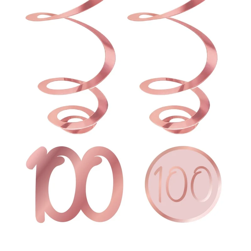 Rosé Celebration 100th Birthday Spiral Hanging Decorations, 6 Count