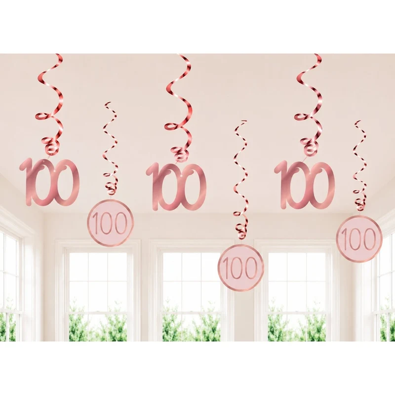 Rosé Celebration 100th Birthday Spiral Hanging Decorations, 6 Count