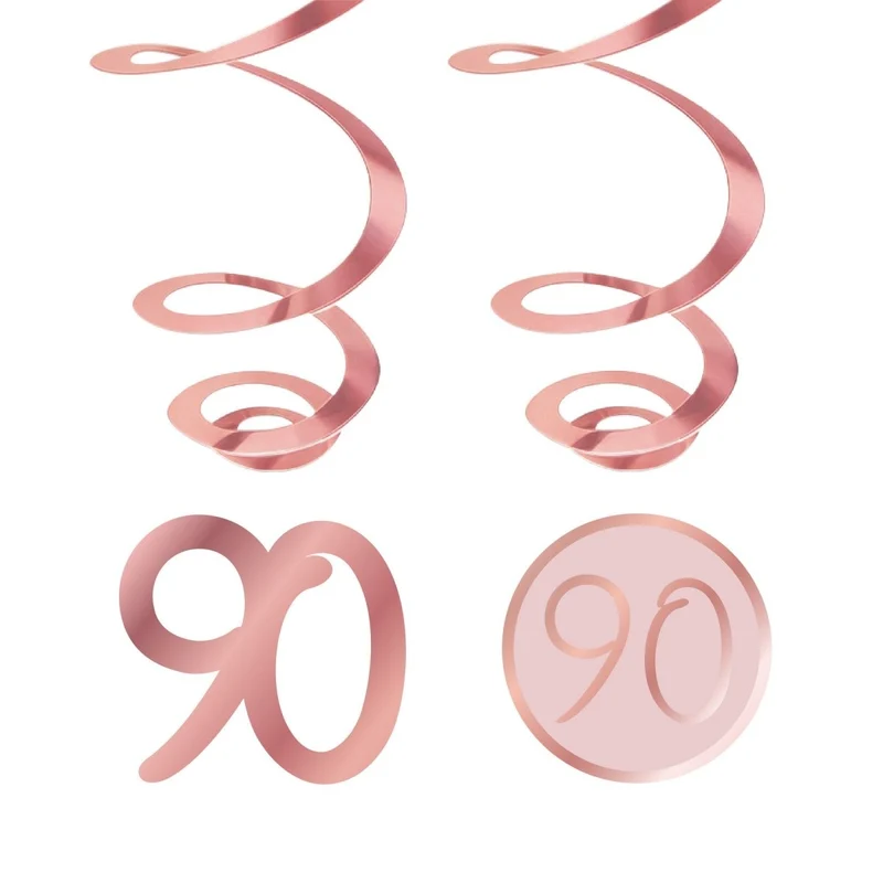 Rosé Celebration 90th Birthday Spiral Hanging Decorations, 6 Count