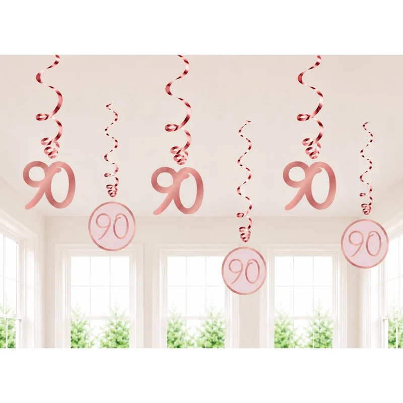 Rosé Celebration 90th Birthday Spiral Hanging Decorations, 6 Count