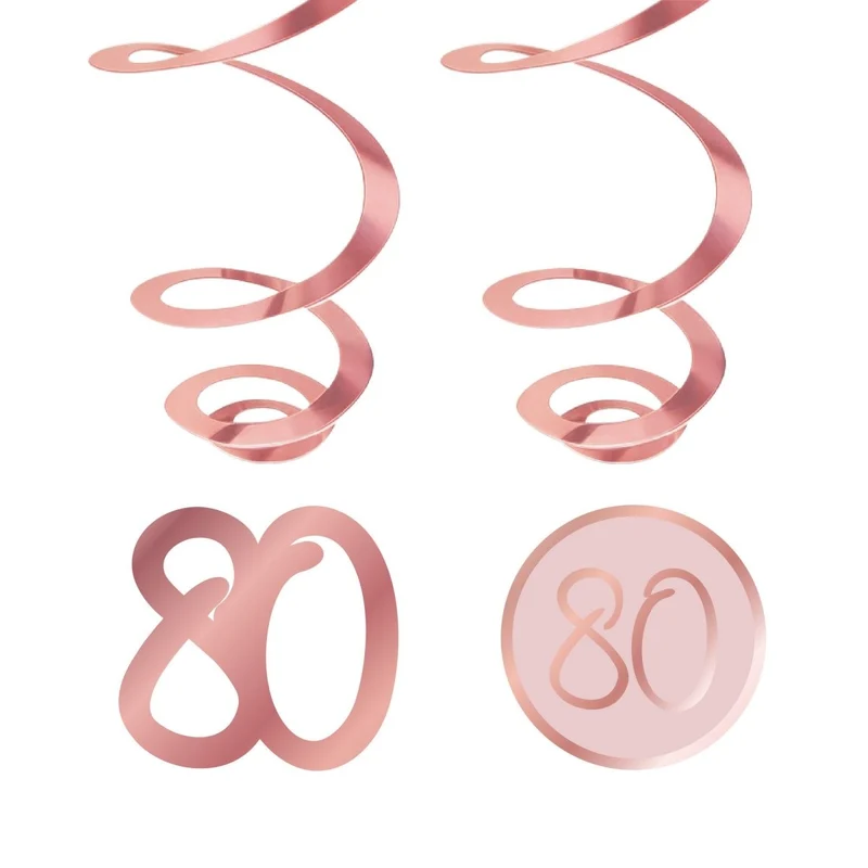 Rosé Celebration 80th Birthday Spiral Hanging Decorations, 6 Count