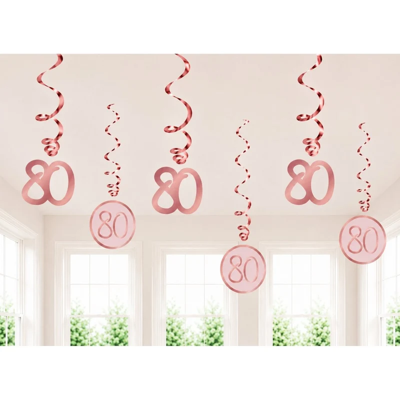 Rosé Celebration 80th Birthday Spiral Hanging Decorations, 6 Count