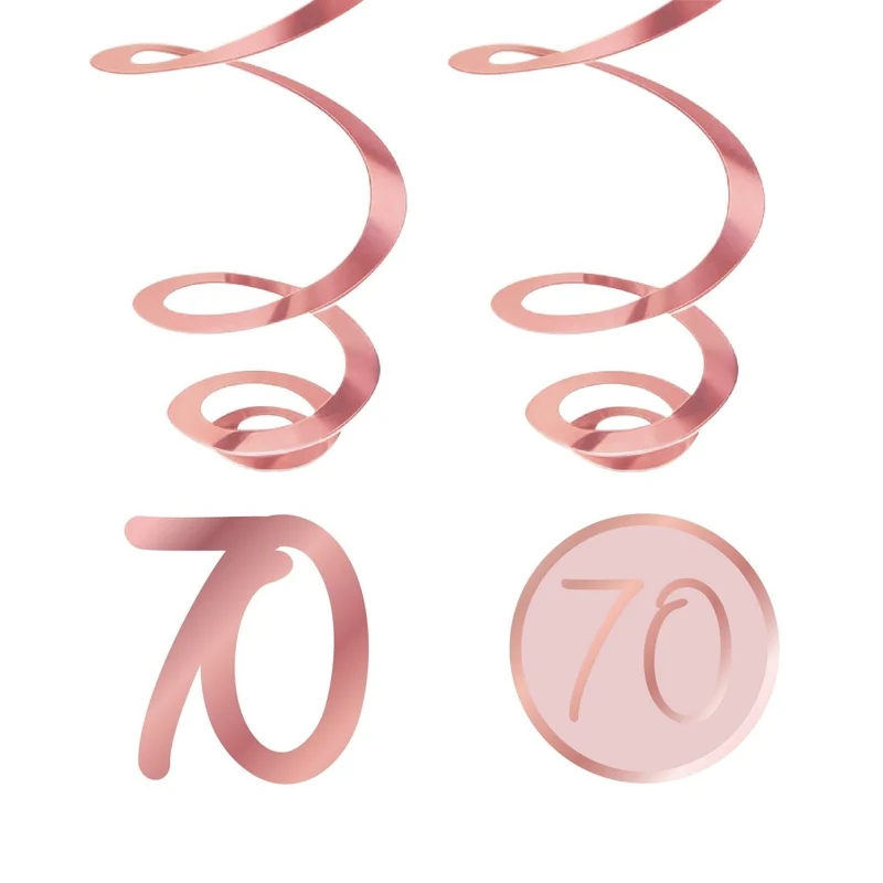 Rosé Celebration 70th Birthday Spiral Hanging Decorations, 6 Count