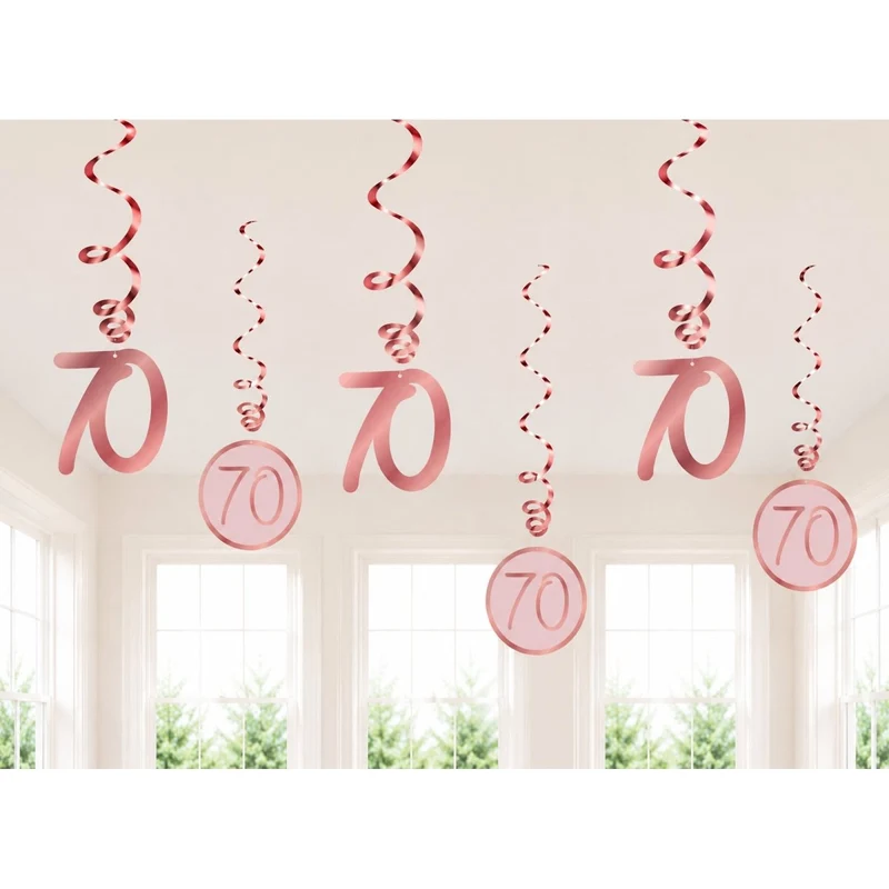 Rosé Celebration 70th Birthday Spiral Hanging Decorations, 6 Count