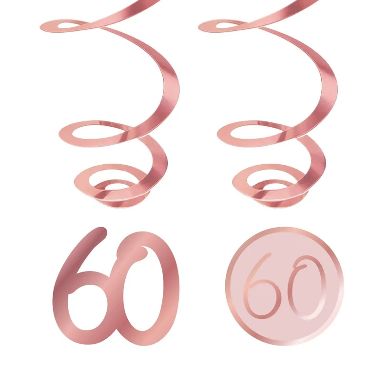 Rosé Celebration 60th Birthday Spiral Hanging Decorations, 6 Count