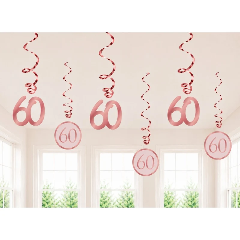 Rosé Celebration 60th Birthday Spiral Hanging Decorations, 6 Count