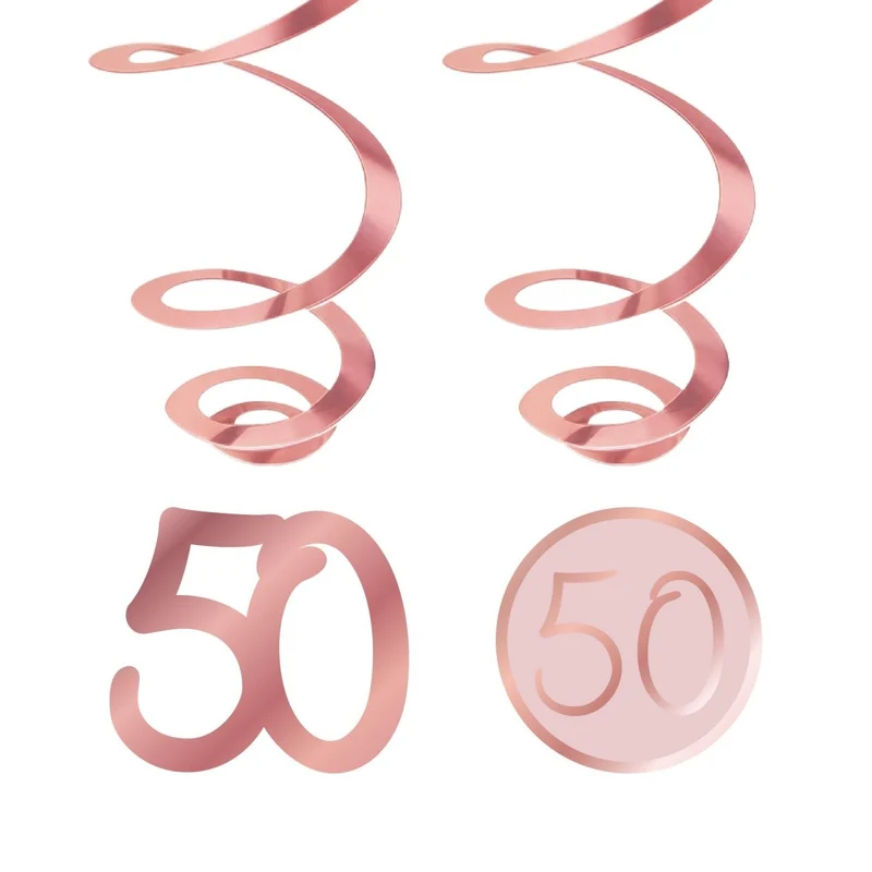 Rosé Celebration 50th Birthday Spiral Hanging Decorations, 6 Count