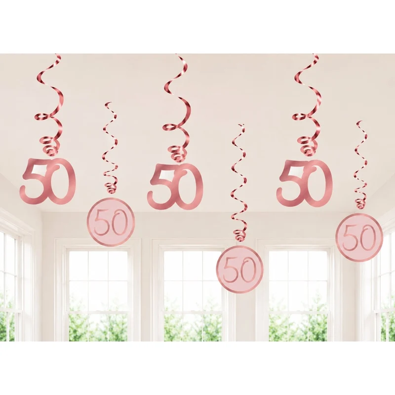 Rosé Celebration 50th Birthday Spiral Hanging Decorations, 6 Count