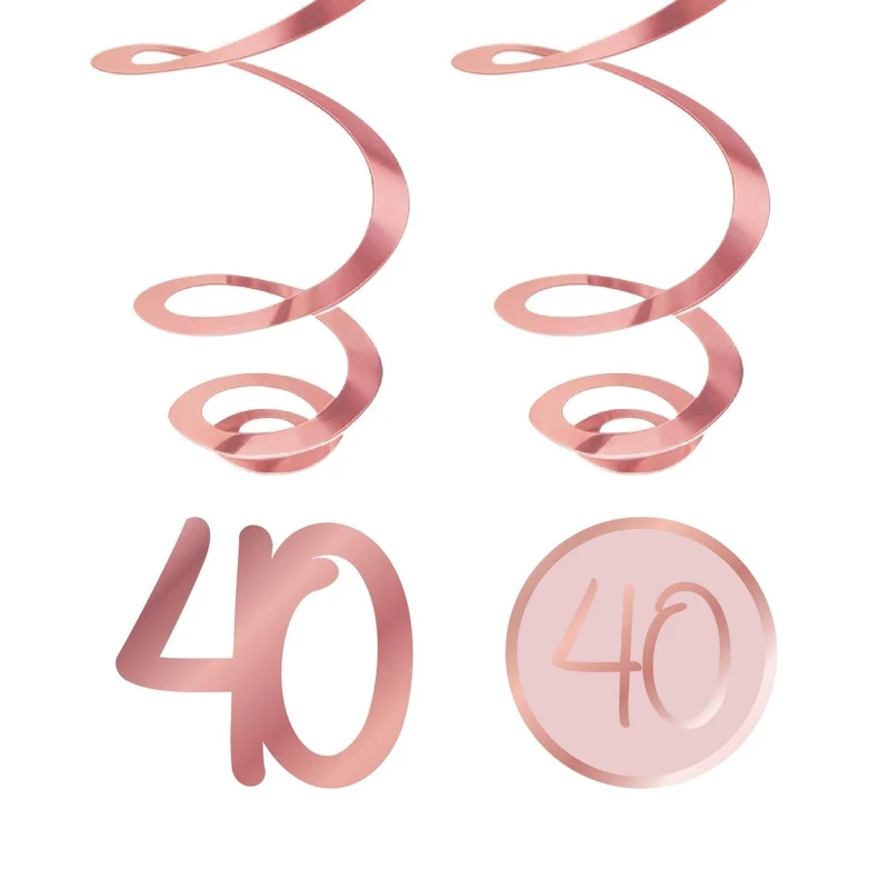 Rosé Celebration 40th Birthday Spiral Hanging Decorations, 6 Count