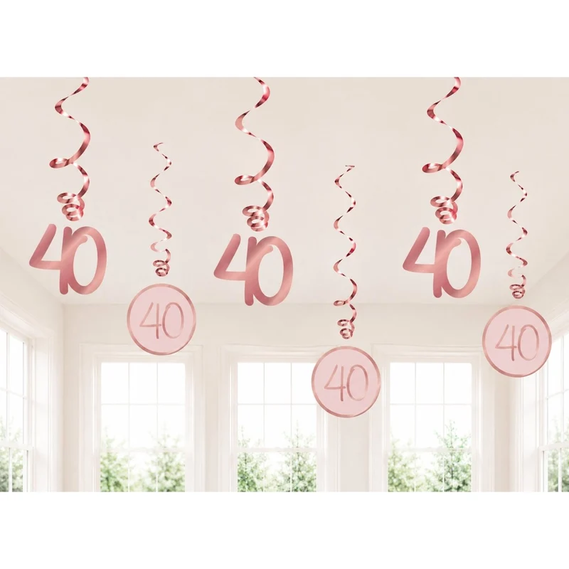 Rosé Celebration 40th Birthday Spiral Hanging Decorations, 6 Count