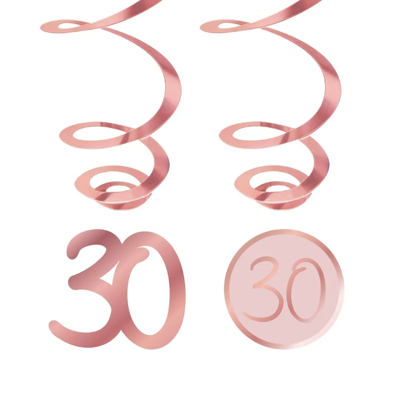 Rosé Celebration 30th Birthday Spiral Hanging Decorations, 6 Count