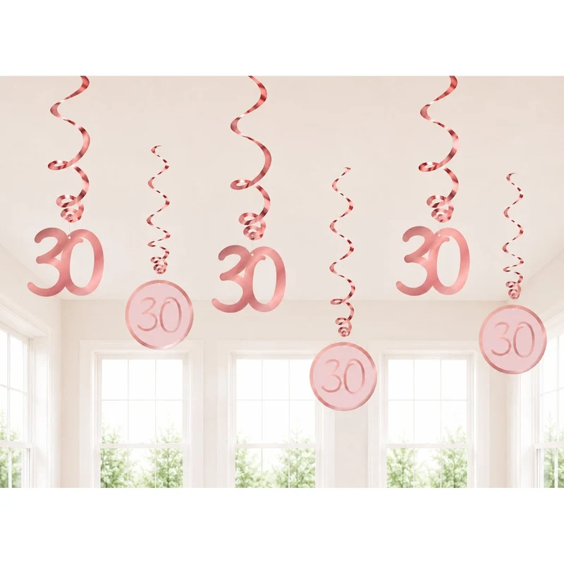 Rosé Celebration 30th Birthday Spiral Hanging Decorations, 6 Count
