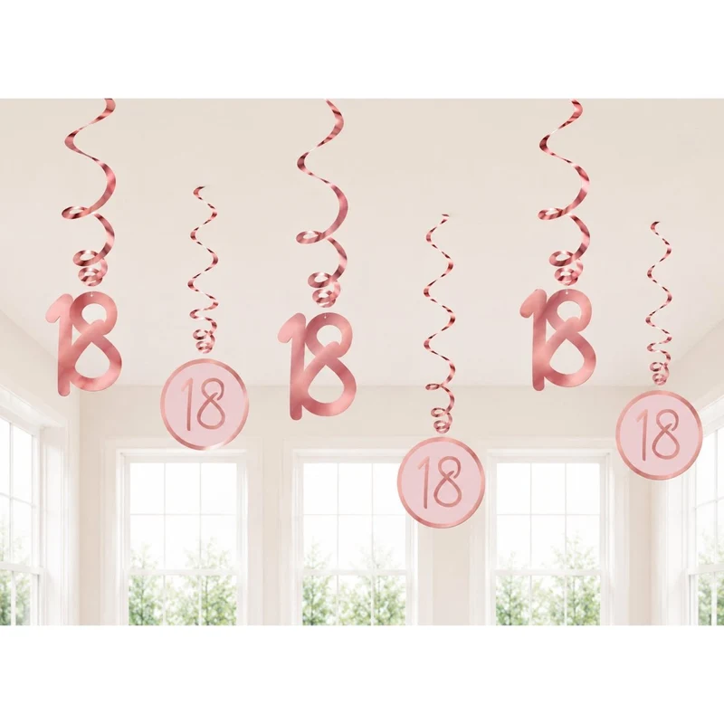 Rosé Celebration 18th Birthday Spiral Hanging Decorations, 6 Count