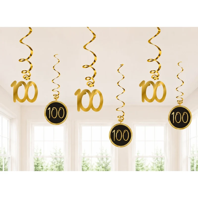 Golden Celebration 100th Birthday Spiral Hanging Decorations, 6 Count