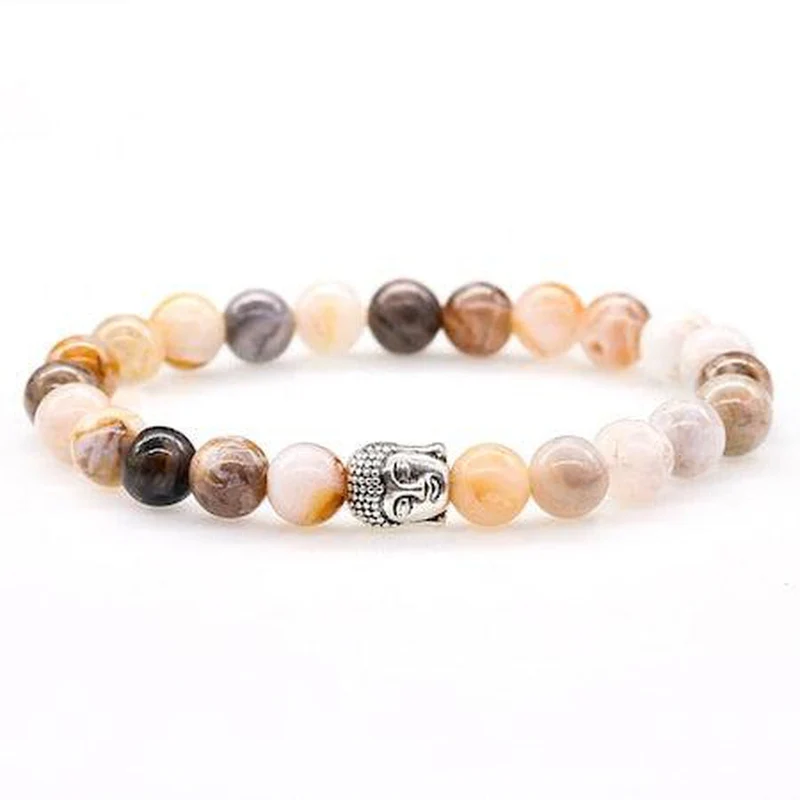 Bracelets multi couleurs en pierres naturelles d’Onyx et tête de Bouddha