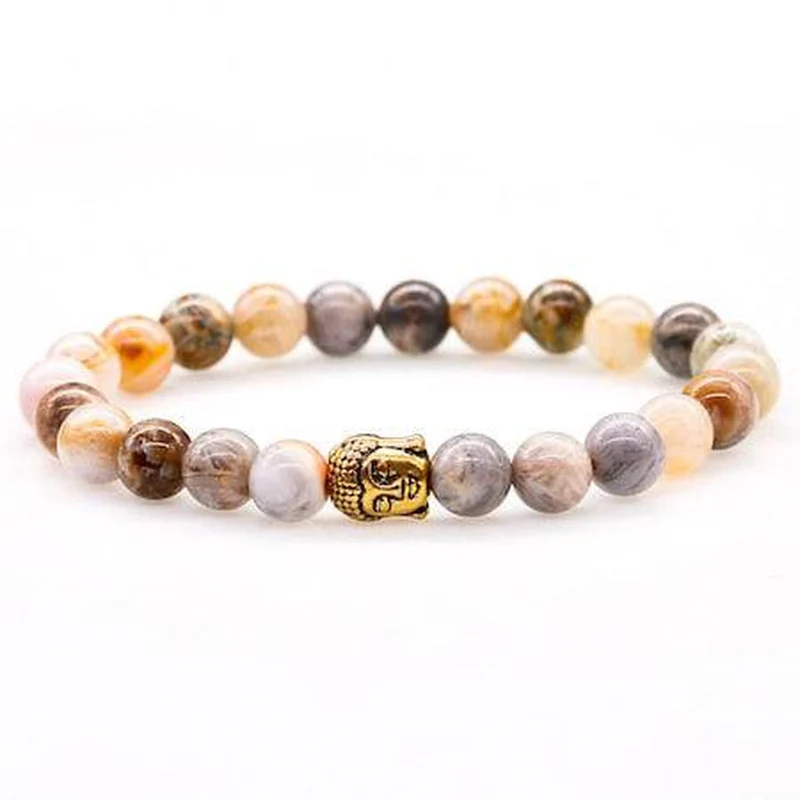 Bracelets multi couleurs en pierres naturelles d’Onyx et tête de Bouddha