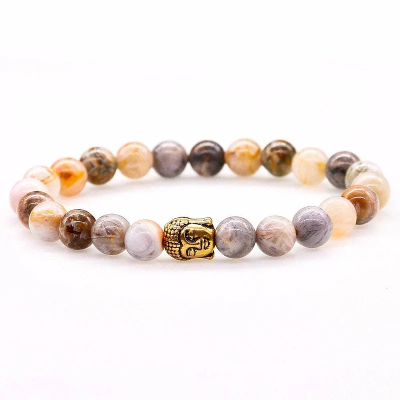 Bracelets multi couleurs en pierres naturelles d’Onyx et tête de Bouddha