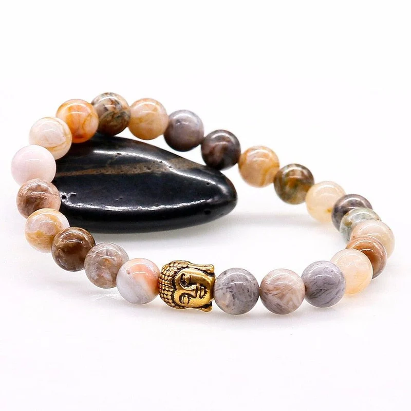 Bracelets multi couleurs en pierres naturelles d’Onyx et tête de Bouddha