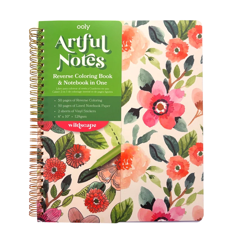 OOLY Artful Notes Wildscape Reverse Coloring Notebook 100 Pages