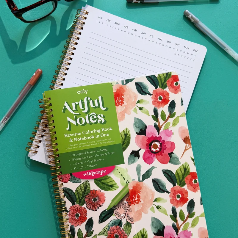 OOLY Artful Notes Wildscape Reverse Coloring Notebook 100 Pages