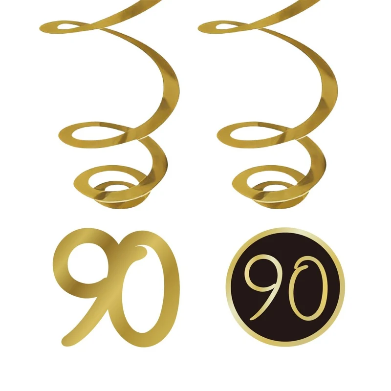 Golden Celebration 90th Birthday Spiral Hanging Decorations, 6 Count