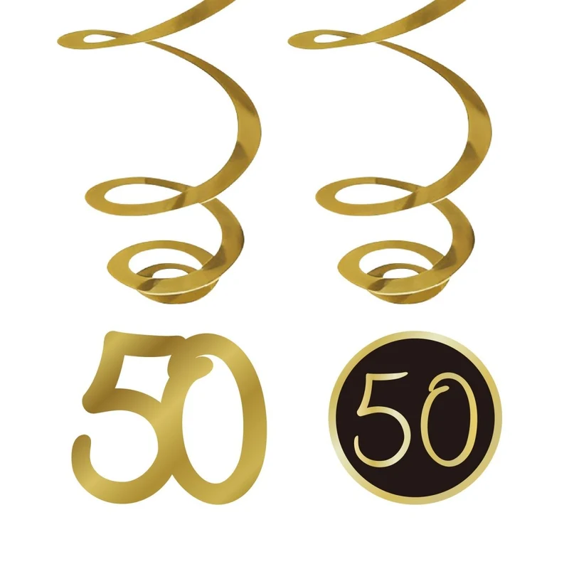 Golden Celebration 50th Birthday Spiral Hanging Decorations, 6 Count