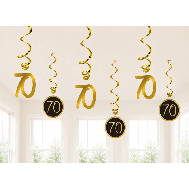 Golden Celebration 70th Birthday Spiral Hanging Decorations, 6 Count