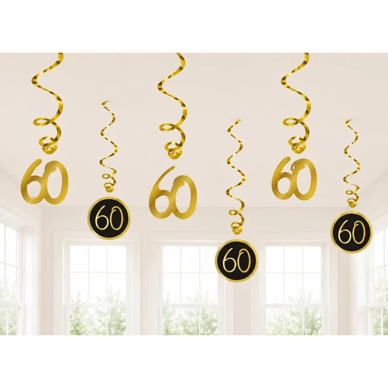Golden Celebration 60th Birthday Spiral Hanging Decorations, 6 Count