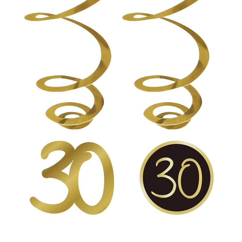 Golden Celebration 30th Birthday Spiral Hanging Decorations, 6 Count