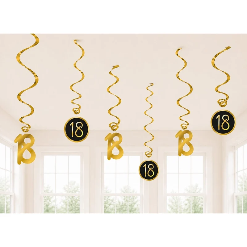 Golden Celebration 18th Birthday Spiral Hanging Decorations, 6 Count