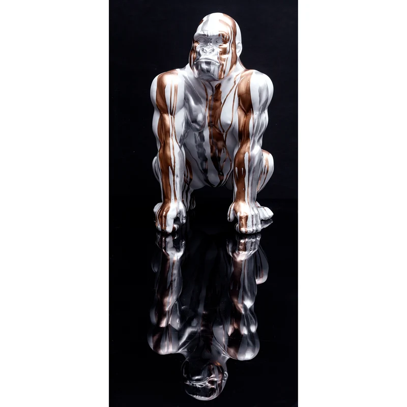STATUE GORILLE BLANC COULURE DORE ARGENTE H45CM