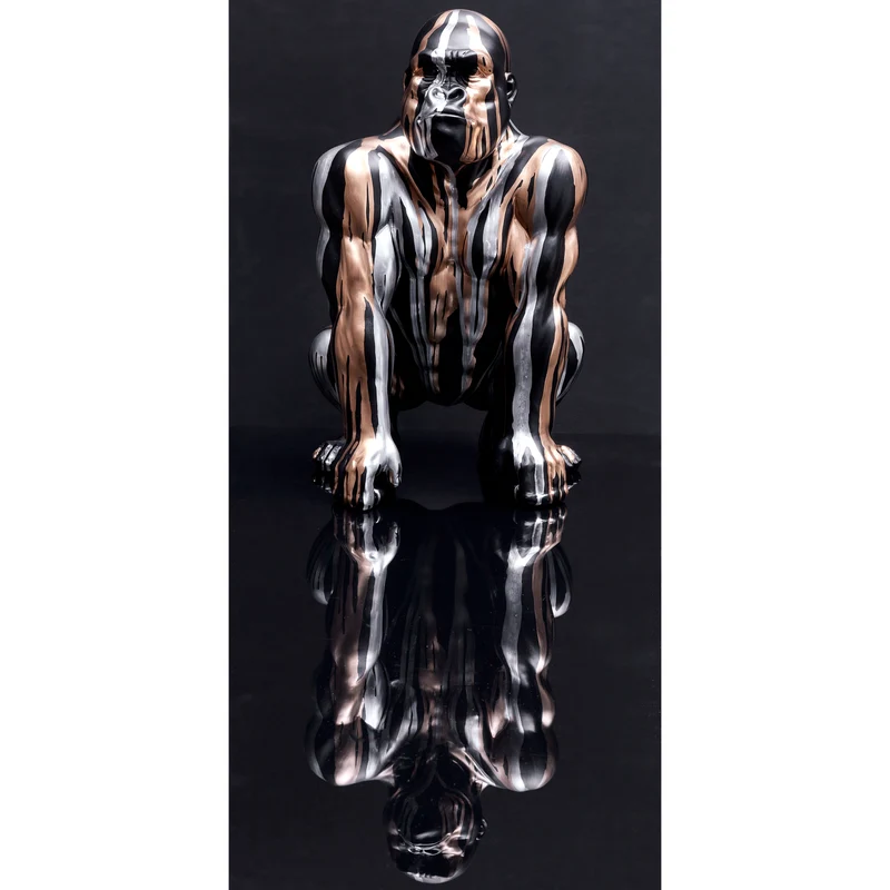 STATUE GORILLE NOIR COULURE DORE ARGENTE H45CM
