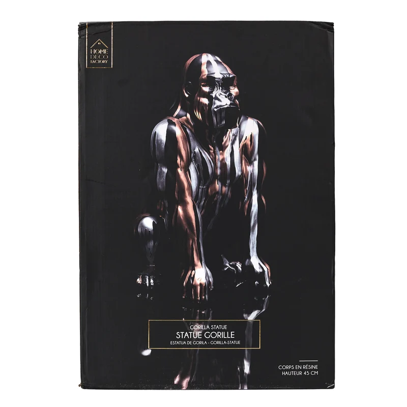 STATUE GORILLE NOIR COULURE DORE ARGENTE H45CM