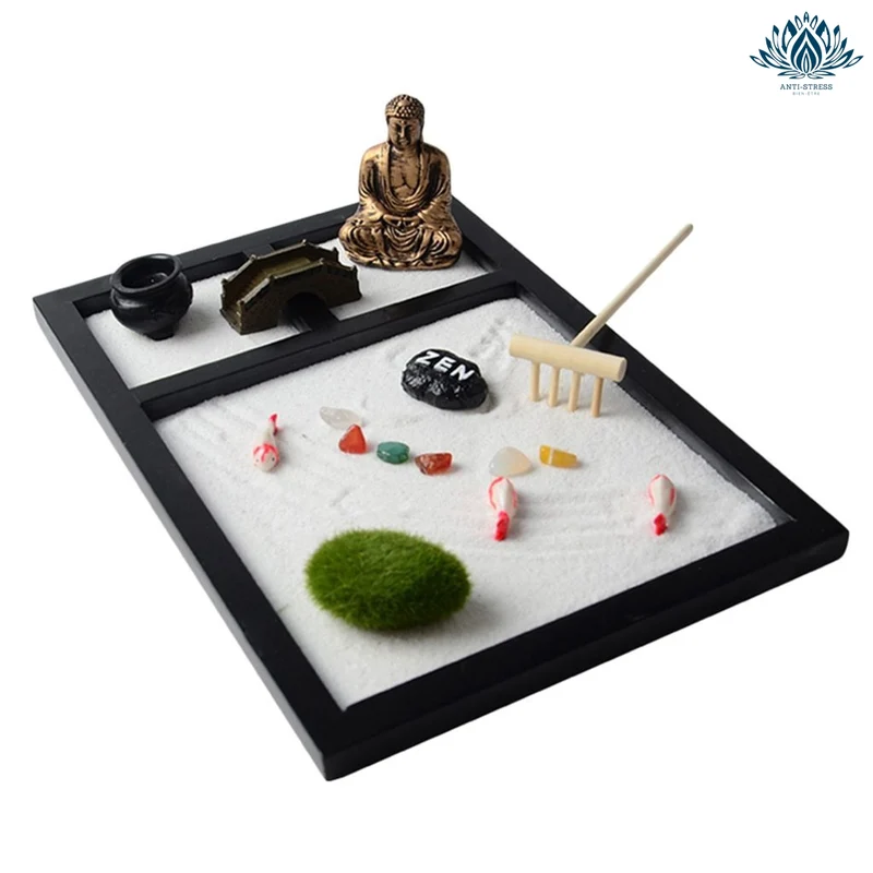 Jardin zen bouddha avec pierres portes bonheurs