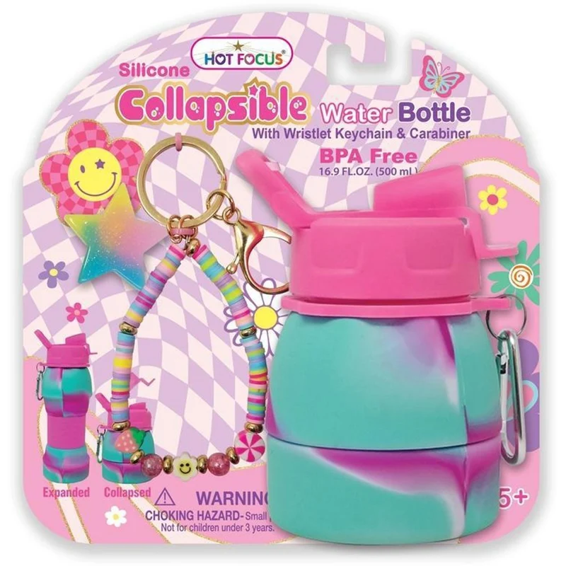 Groovy Flower Collapsible Water Bottle with Keychain and Carabiner, 500ml, 1 Count