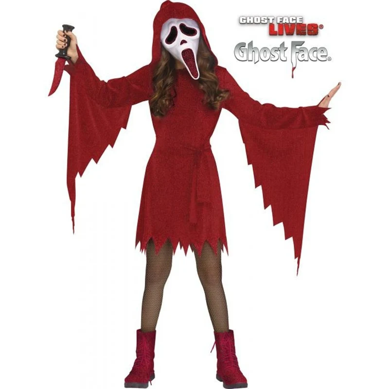 Scream Crimson Sparkle Ghost Face Costume for Kids, Hooded Dress and Mask