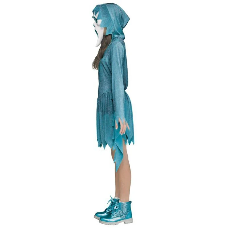 Scream Teal Sparkle Ghost Face Costume for Kids, Hooded Dress and Mask