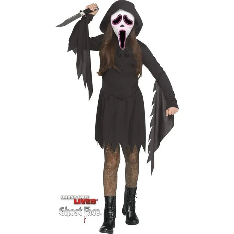 Scream E.L. Light Up Ghost Face Costume for Kids, Hooded Dress and Mask