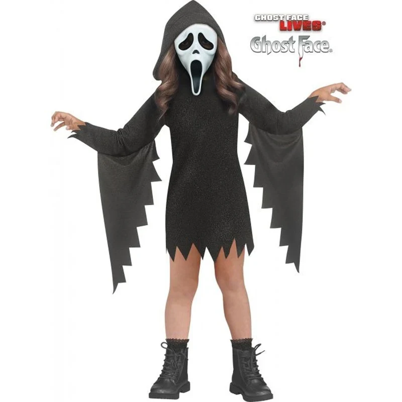 Scream Glitter Bling Ghost Face Costume for Toddlers, Hooded Dress and Mask