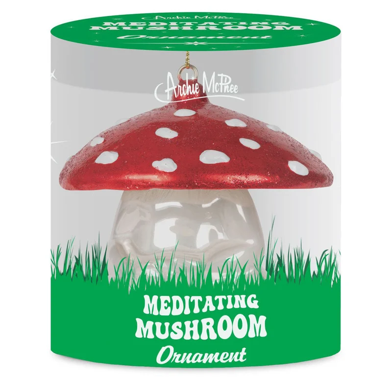 Meditating Mushroom Glass Ornament
