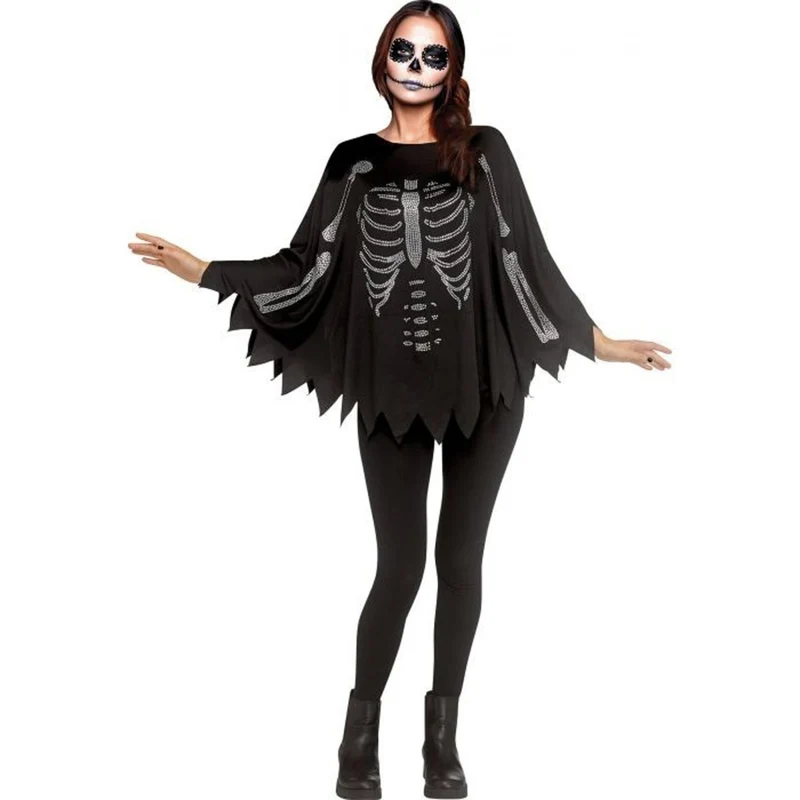Rhinestone Skeleton Bling Poncho for Adults