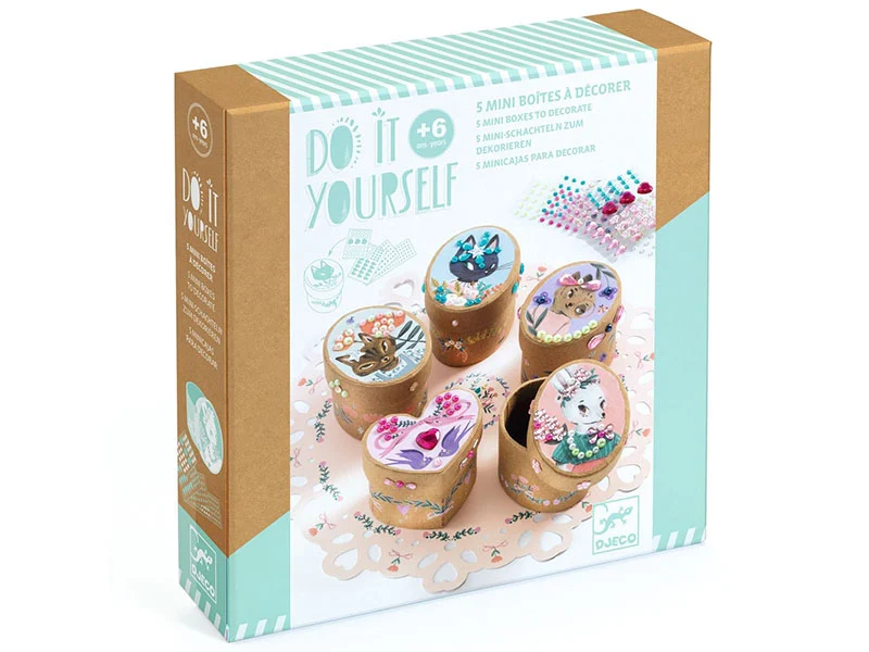 Coffret DIY 5 Mini boîtes adorables à décorer - 6 ans - Djeco