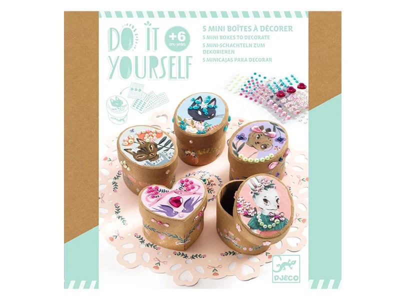 Coffret DIY 5 Mini boîtes adorables à décorer - 6 ans - Djeco