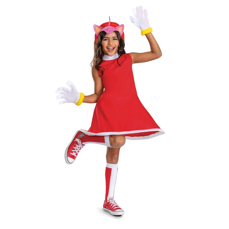 Sonic Amy Rose Costume for Kids, Dress, Headband, Gloves and Socks