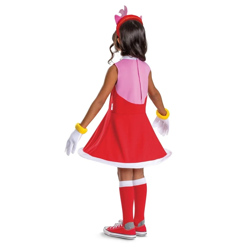 Sonic Amy Rose Costume for Kids, Dress, Headband, Gloves and Socks