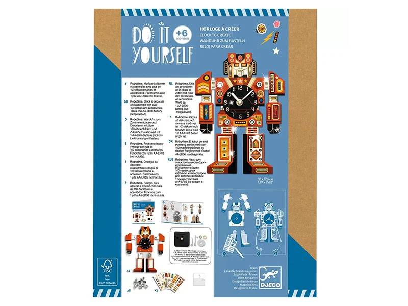 Coffret DIY Horloge Robot à créer - 6 ans - Djeco