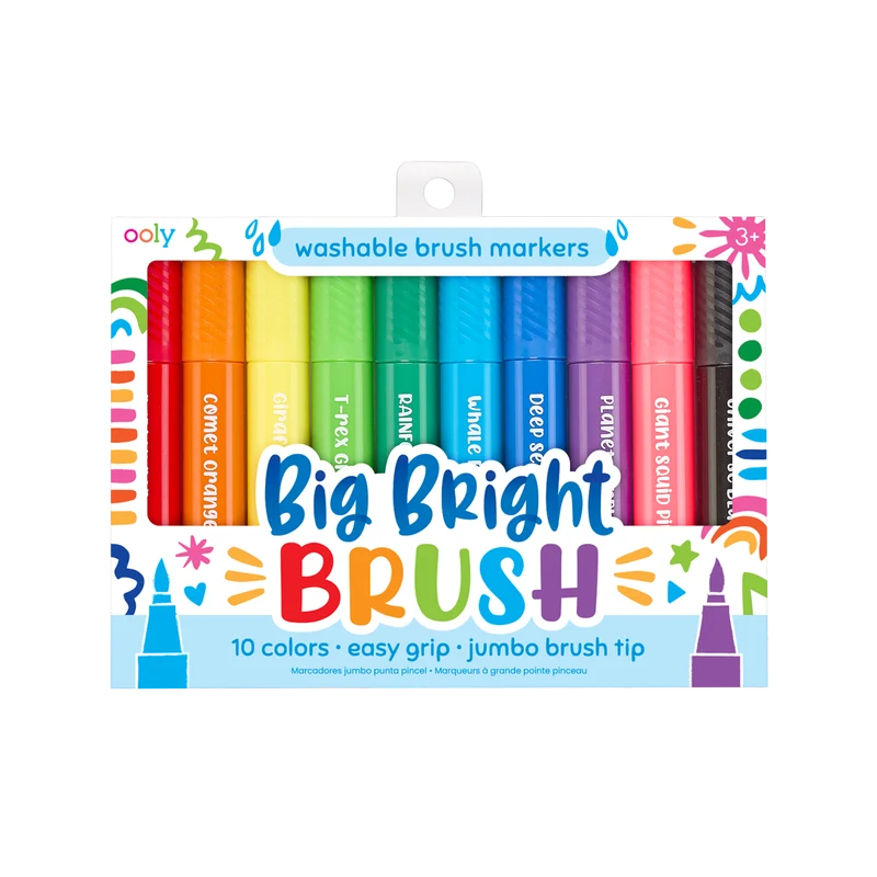 OOLY Big Bright Brush Markers Washable 10 Colors Set