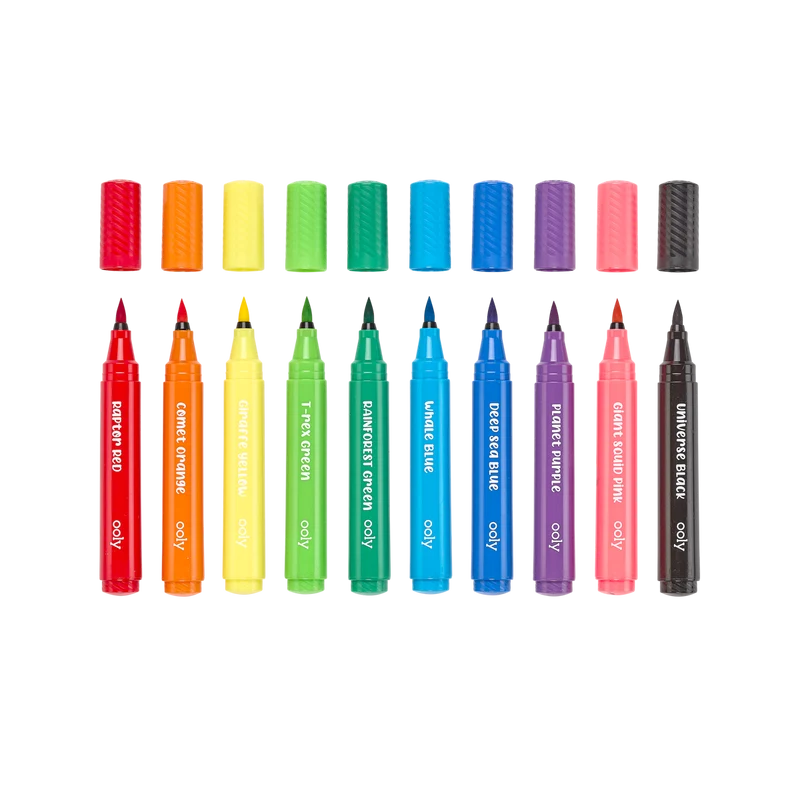 OOLY Big Bright Brush Markers Washable 10 Colors Set