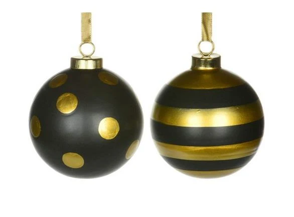 Black & Gold Dots/Stripes Ornament (Assorted) / Ornement à pois/rayures noirs et dorés (assortis)