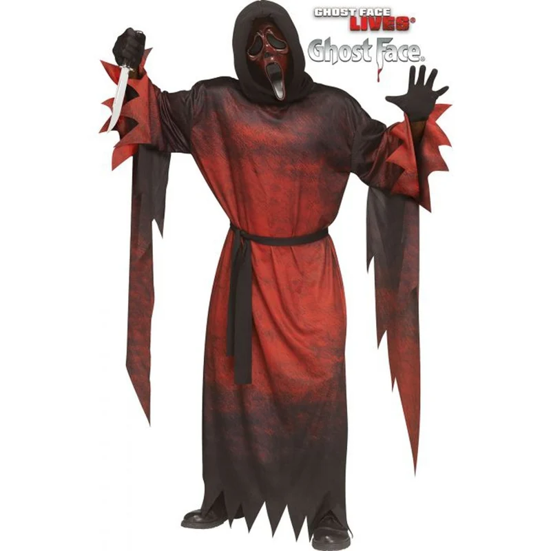 Scream Ghost Face Midnight Red Costume for Adults, Hooded Robe and Mask